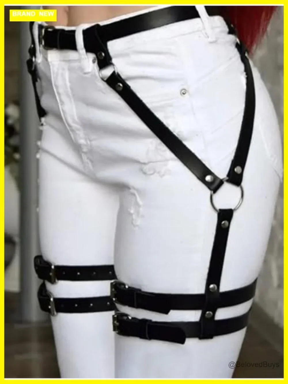Faux Leather Waist & Double Thigh Belt with Alloy Buckles, Adjustable